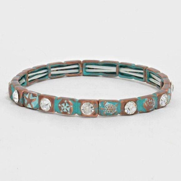 Sparkle Armand Jewelry - Antique Starfish & Turtle Crystal Stretch Bracelet